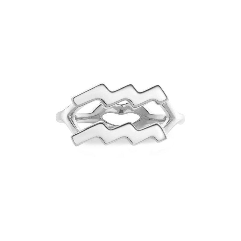Aquarius Hotglyph Zodiac Ring Sterling Silver by Hotlips by Solange Front View