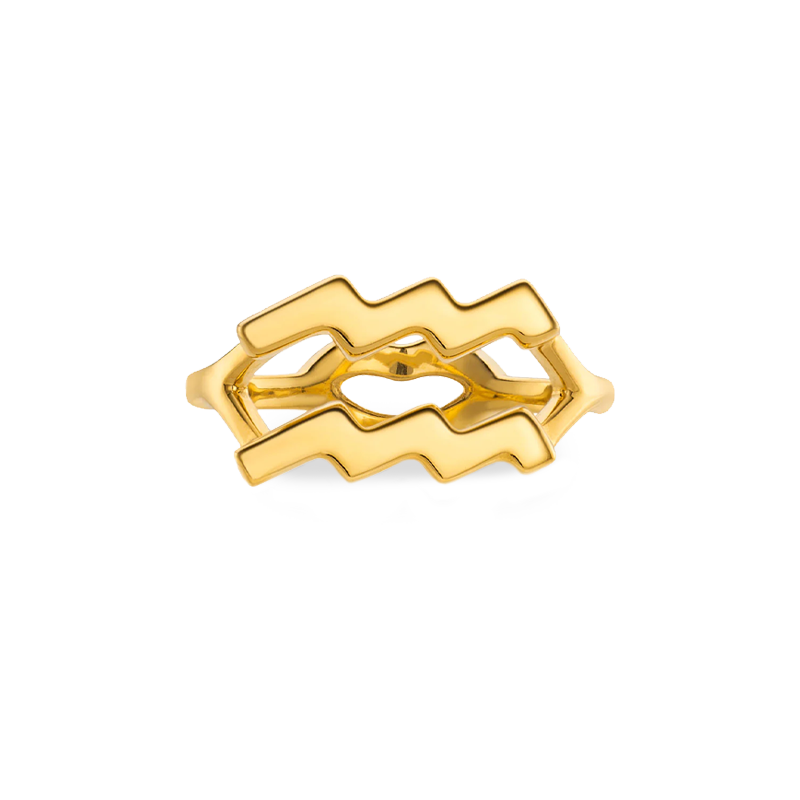 Aquarius Hotglyph Ring in Gold Plated Silver Vermeil by Hotlips by Solange Front View