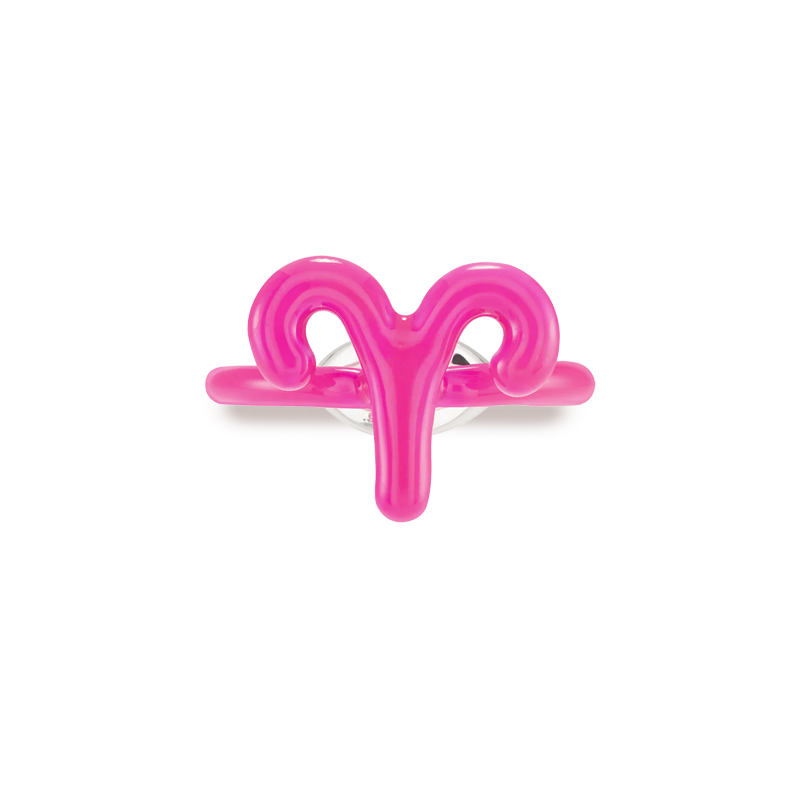 Aries Neon Pink Silver & Enamel Hotglyphs Zodiac Ring Hotlips by Solange Front View