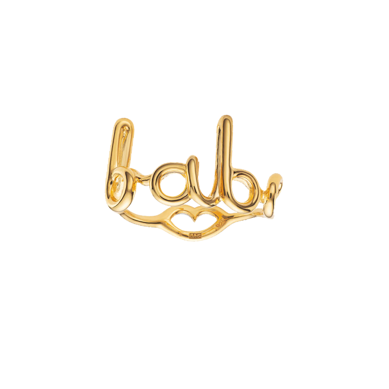 Babe Cursive Word Hotscripts Ring in Gold Plated Silver Vermeil by Hotlips by Solange Front View