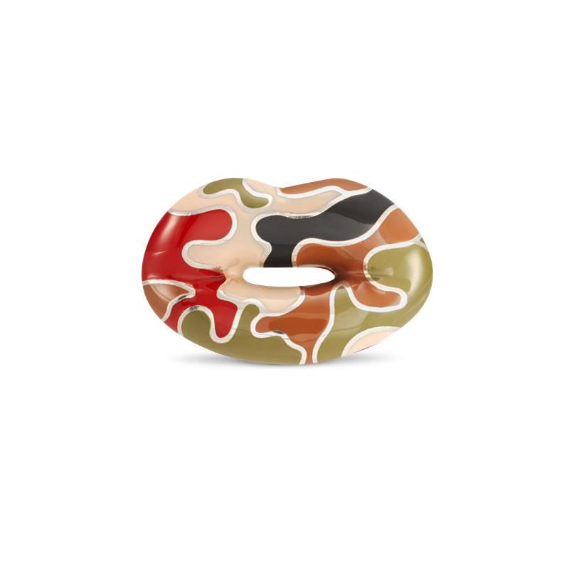 Camo Hotlips by Solange lips shaped ring in sterling silver and enamel front view