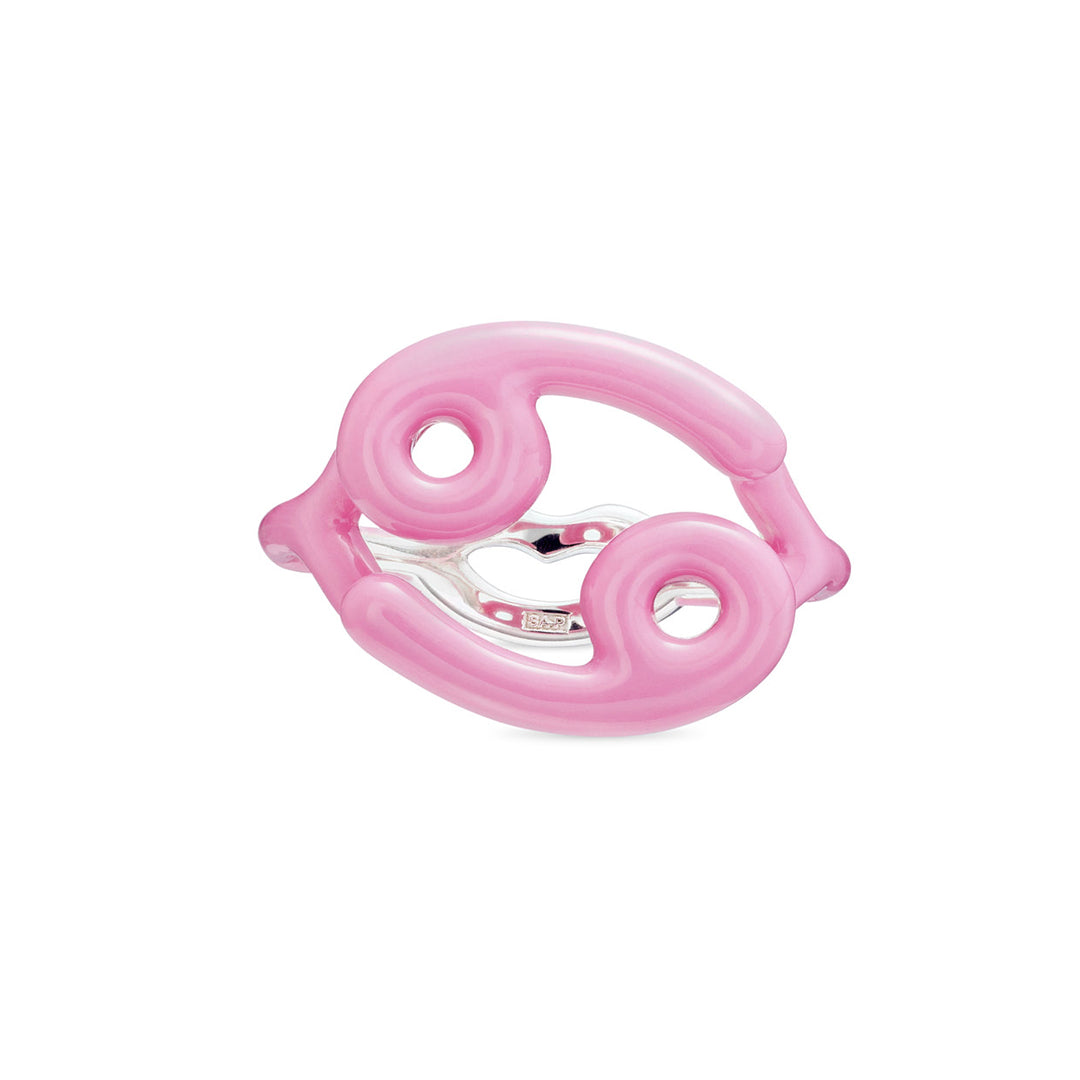 Cancer Zodiac Hotglyph Ring Bubblegum Pink enamel and silver by Solange Azagury-Partridge front view