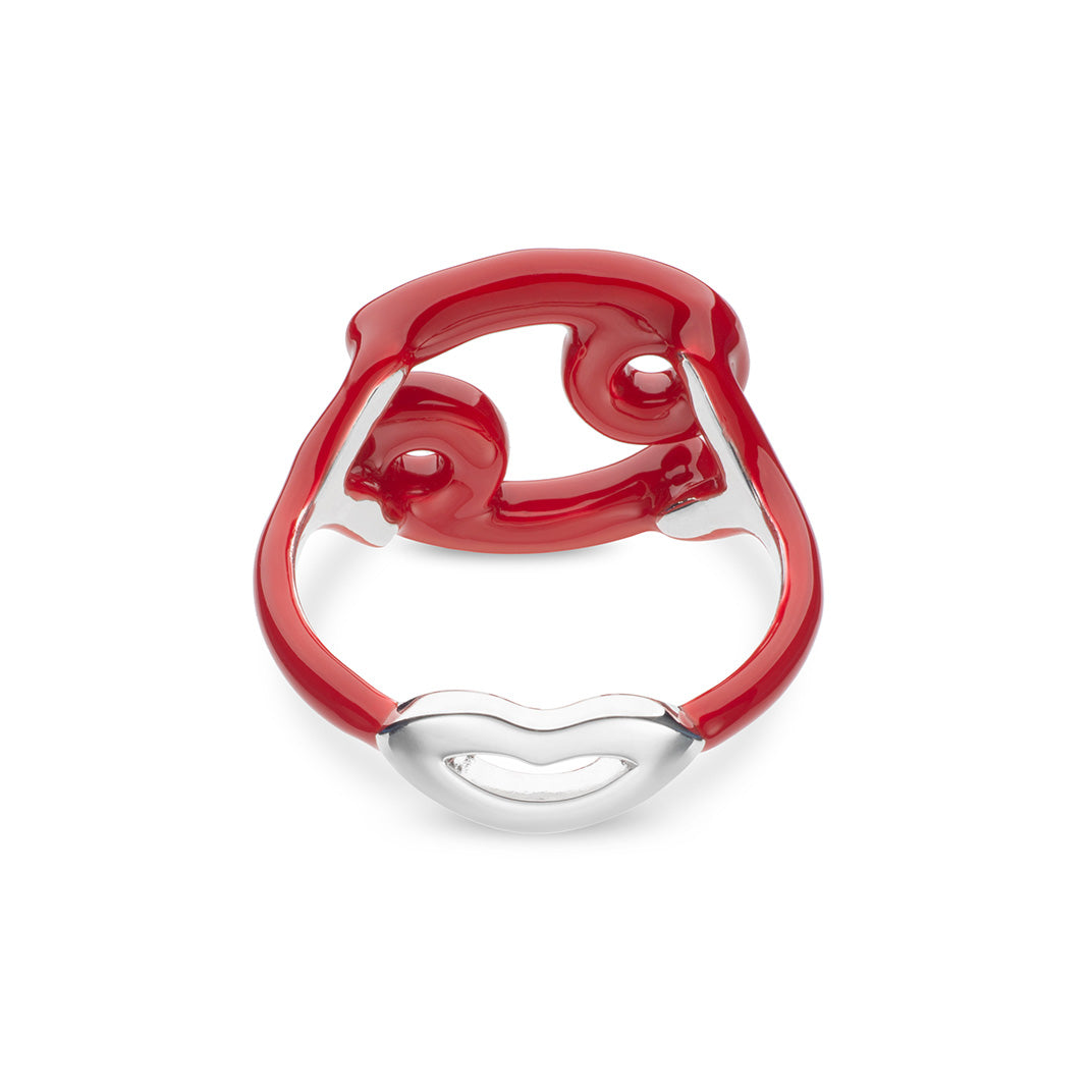 Cancer Zodiac Hotglyph Ring Classic Red enamel and silver by Solange Azagury-Partridge back view