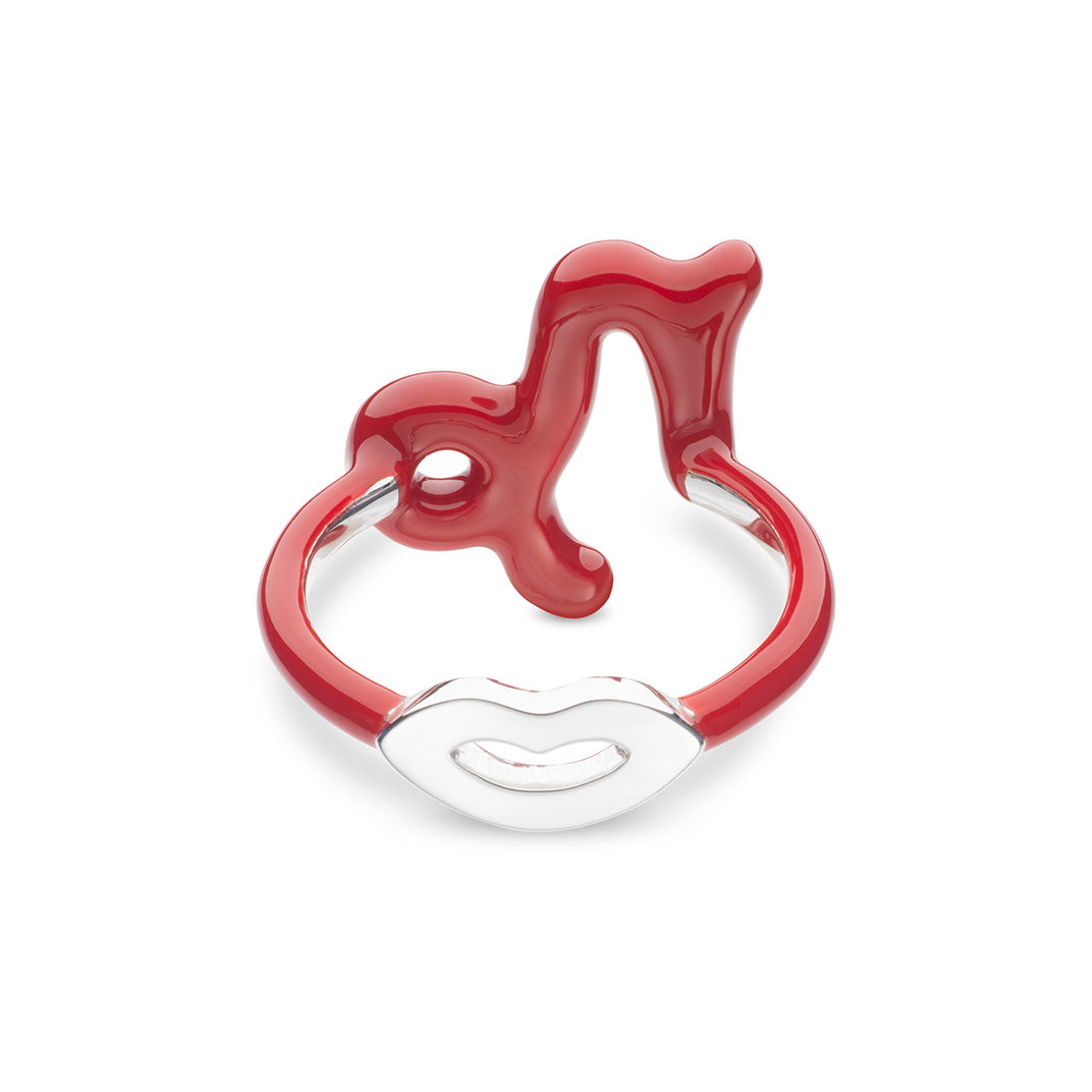 Zodiac Hotglyph Ring Classic Red enamel and silver by Solange Azagury-Partridge back view