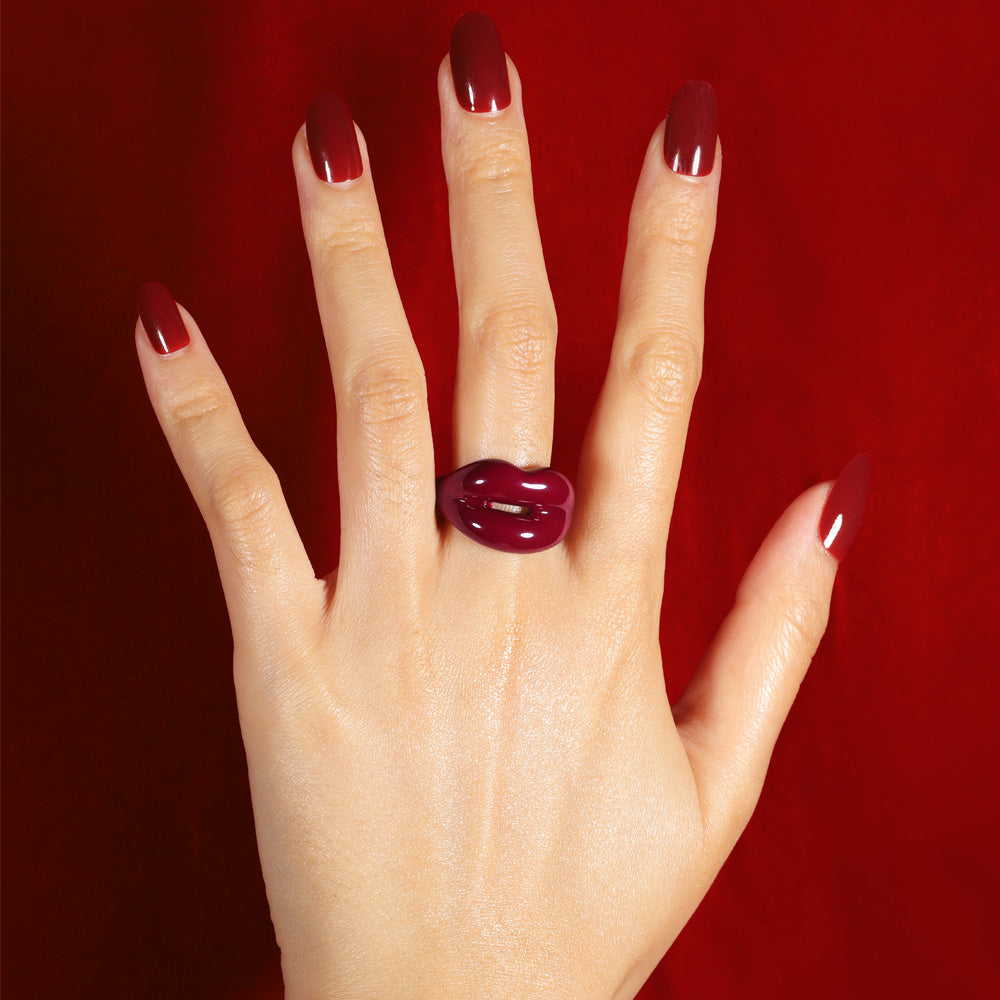 Hotlips by Solange Deep Red Silver and Enamel Lip Shaped Ring By Solange Azagury-Partridge On Models hand