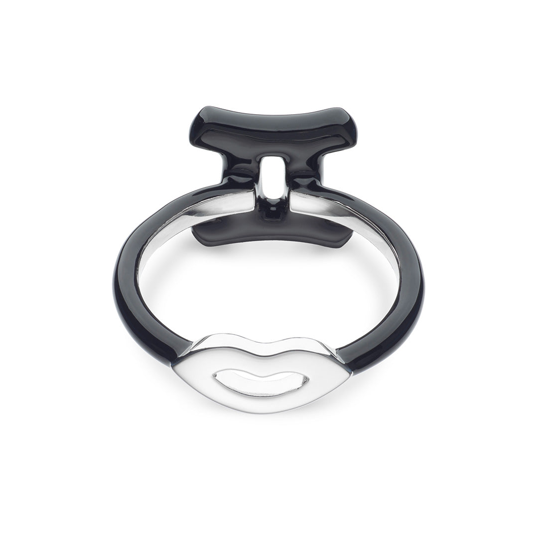 Gemini Zodiac Hotglyph Ring black enamel and silver by Solange Azagury-Partridge back view
