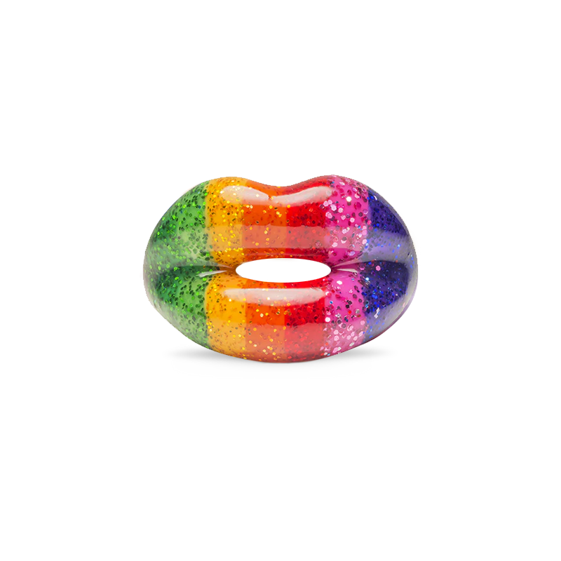 Glitter rainbow Hotlips ring by solange front view