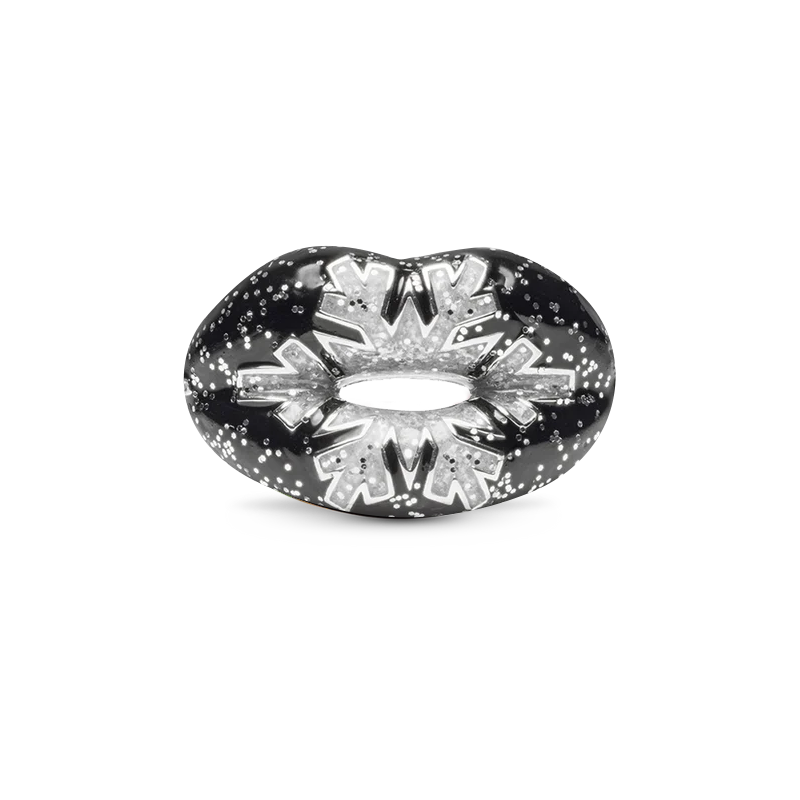 Glitter Silver Snowflake Hotlips enamel ring by Solange front view