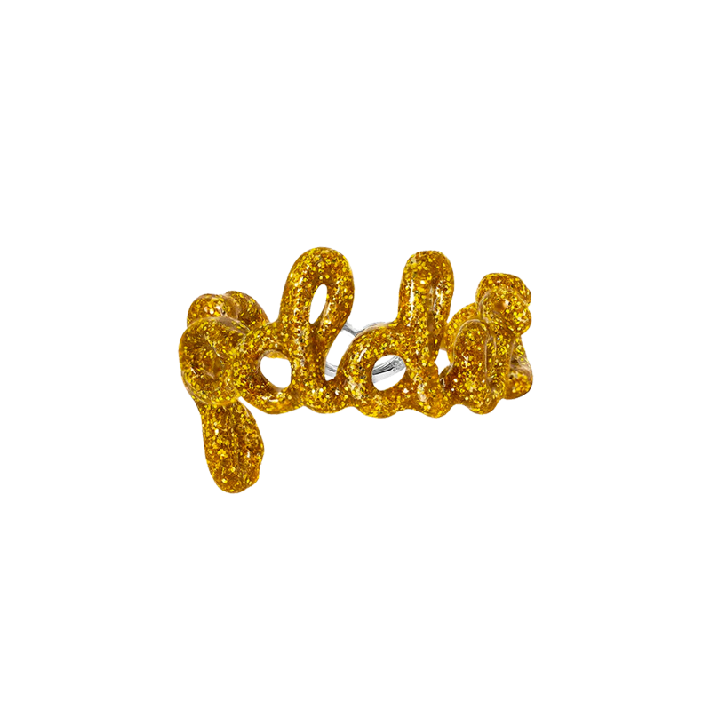Glitter Gold Goddess enamel word Hotscripts ring by Solange front view