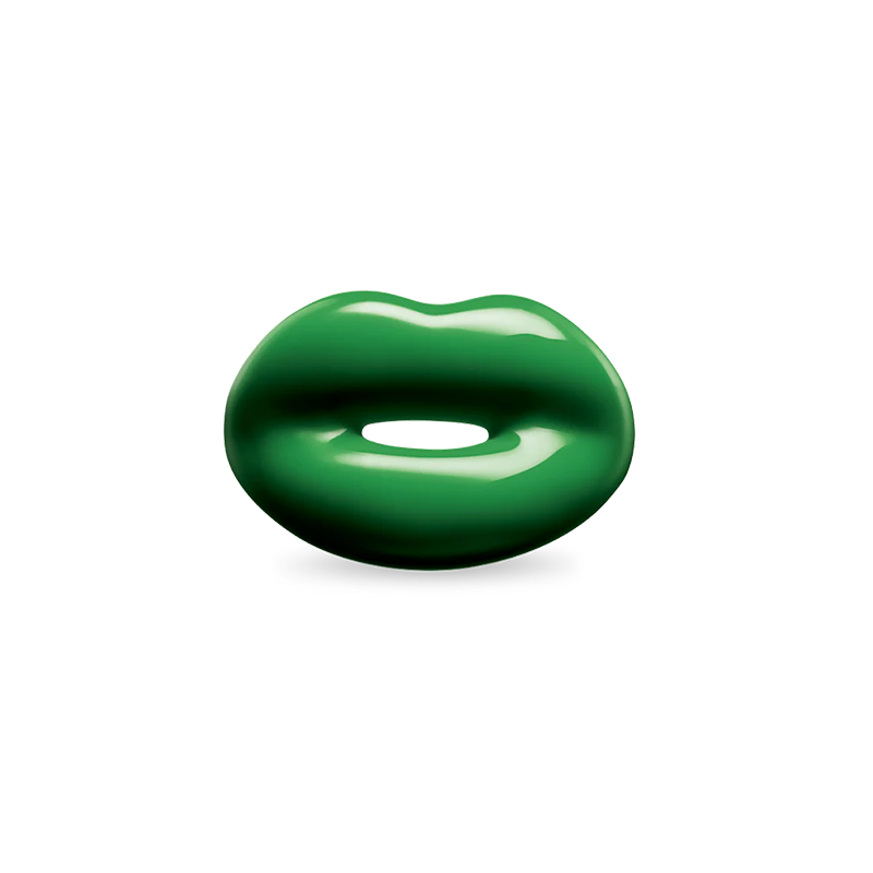 Green silver and enamel Hotlips ring by Solange front view