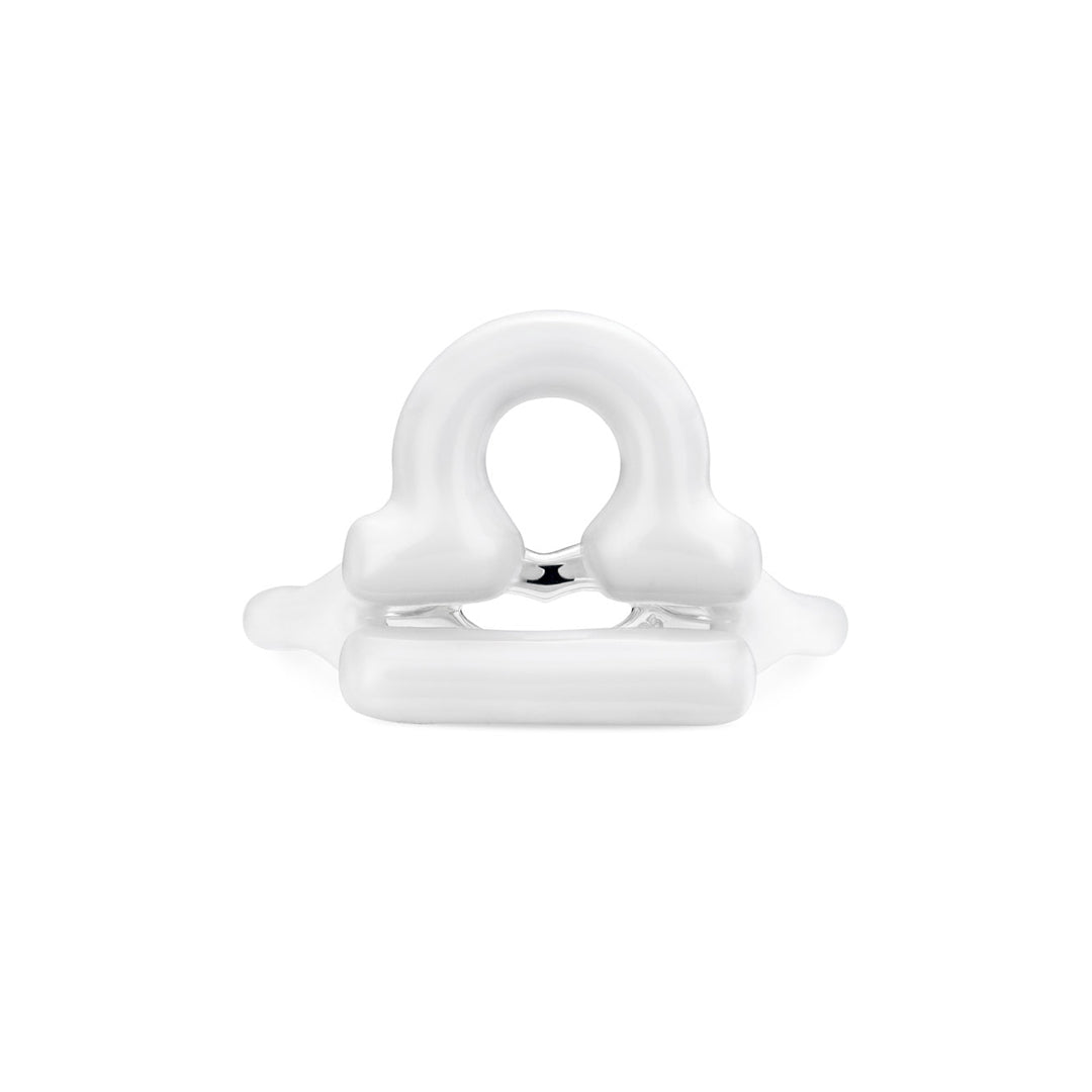Libra Zodiac Hotglyph Ring white enamel and silver fron view