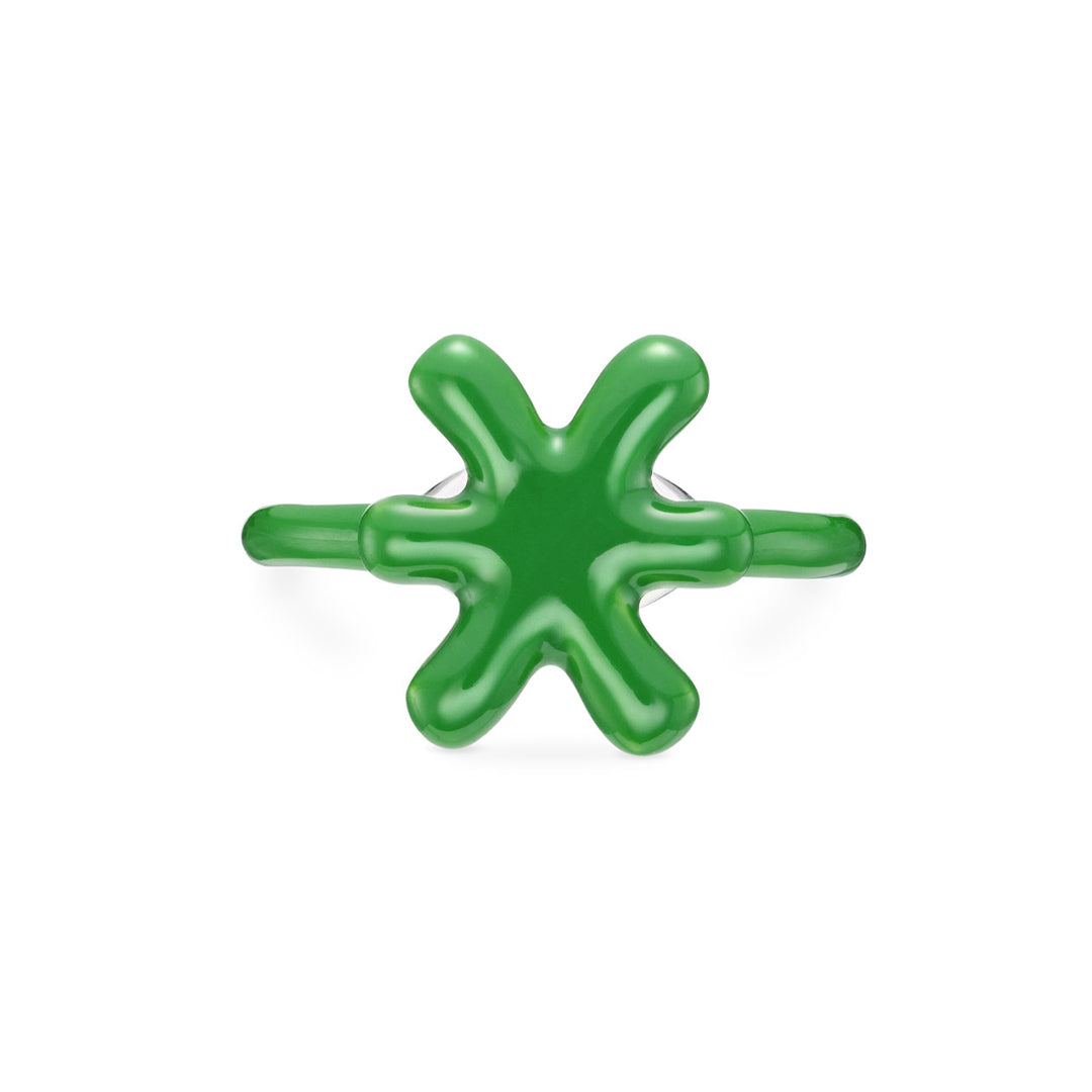 Pisces Zodiac Hotglyph Ring green enamel and silver front view