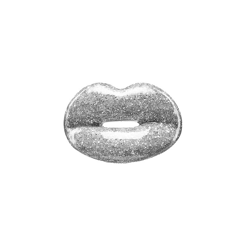 Glitter Silver Hotlips ring by Solange front view