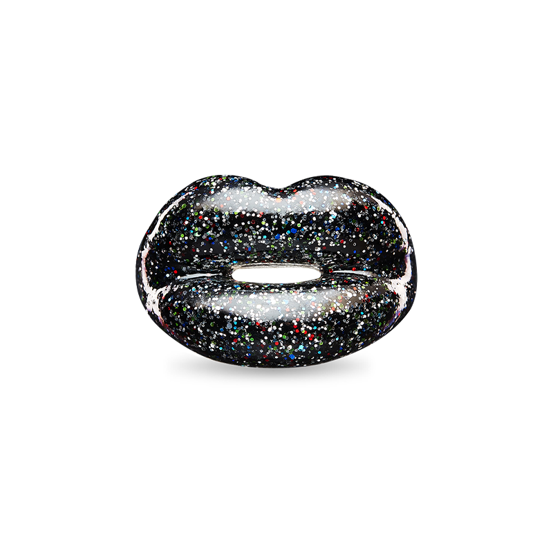 Glitter Black hotlips ring front view