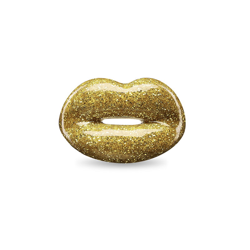 Glitter gold Hotlips ring by Solange front view