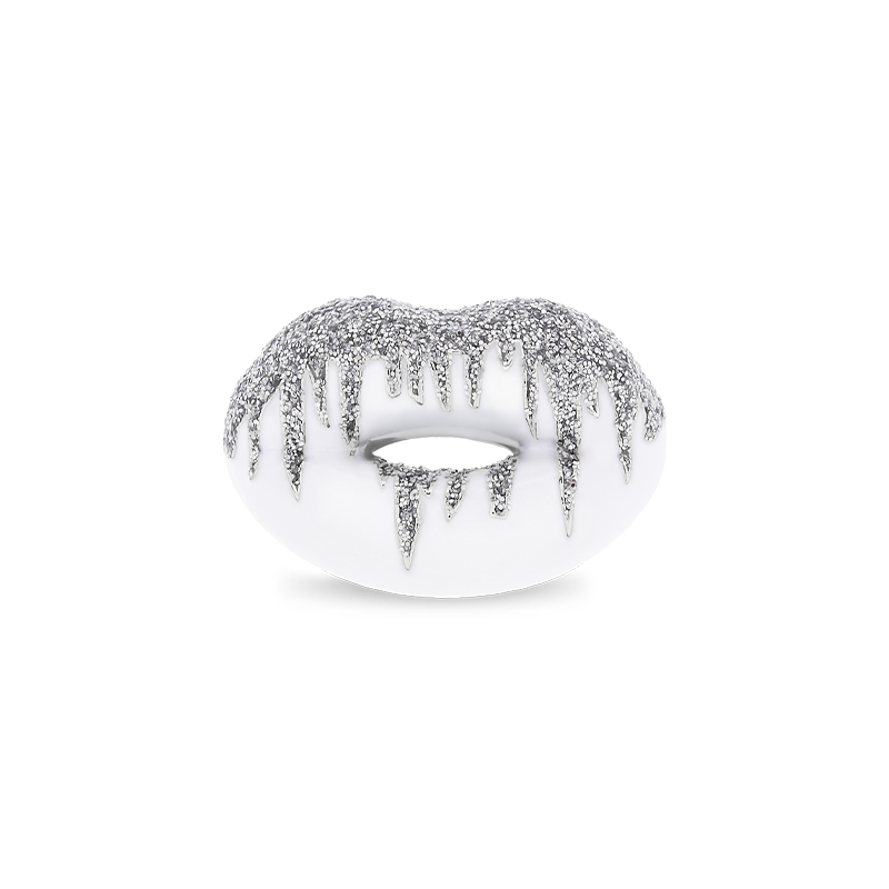 Icicles White & Glitter silver Hotlips ring by Solange Front view