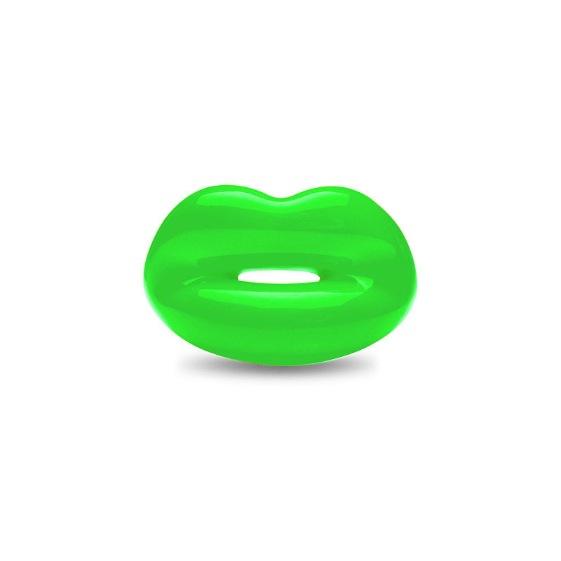 Neon Green silver and enamel Hotlips ring front view
