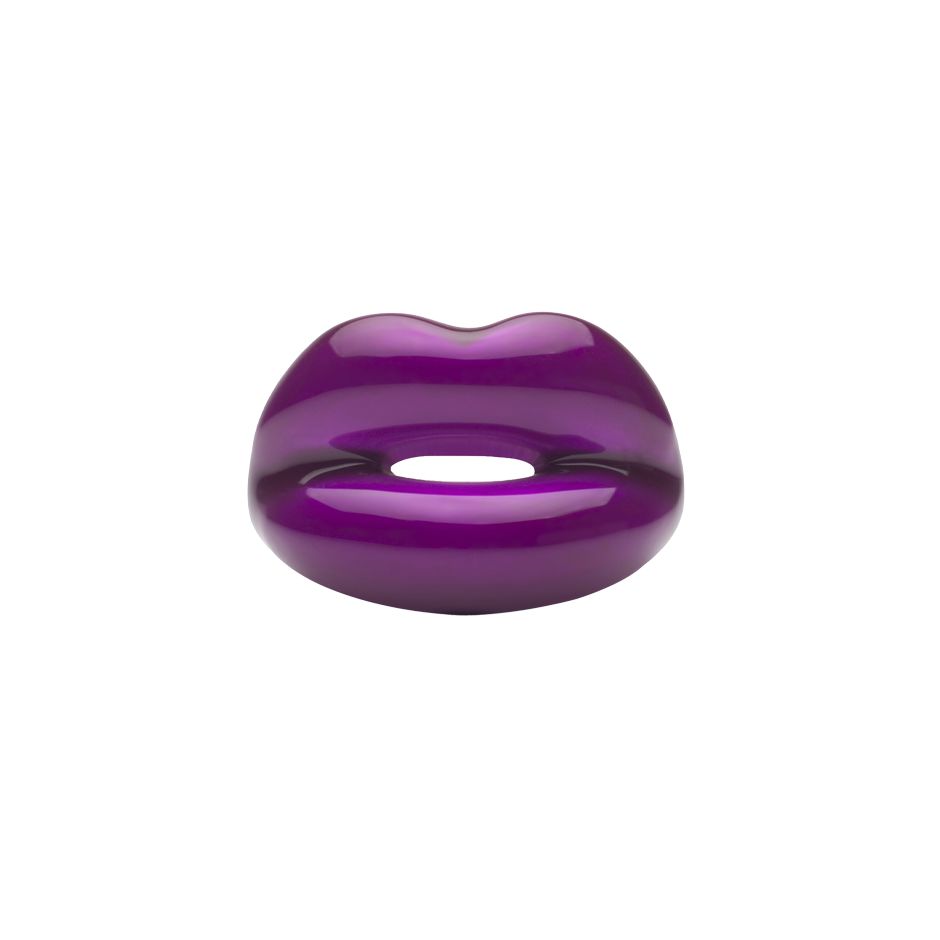Purple Kiss Hotlips by Solange lip shaped ring silver and enamel front view