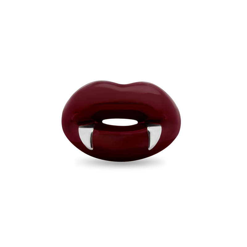 Vamp Red Fang Hotlips by Solange ring in sterling silver and enamel front view
