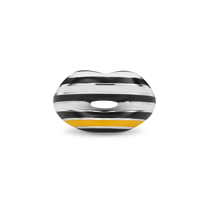 Hotlips By Solange Zebra Crossing Hotlips Lip shaped silver and Enamel ring front view by Solange Azagury-Partridge