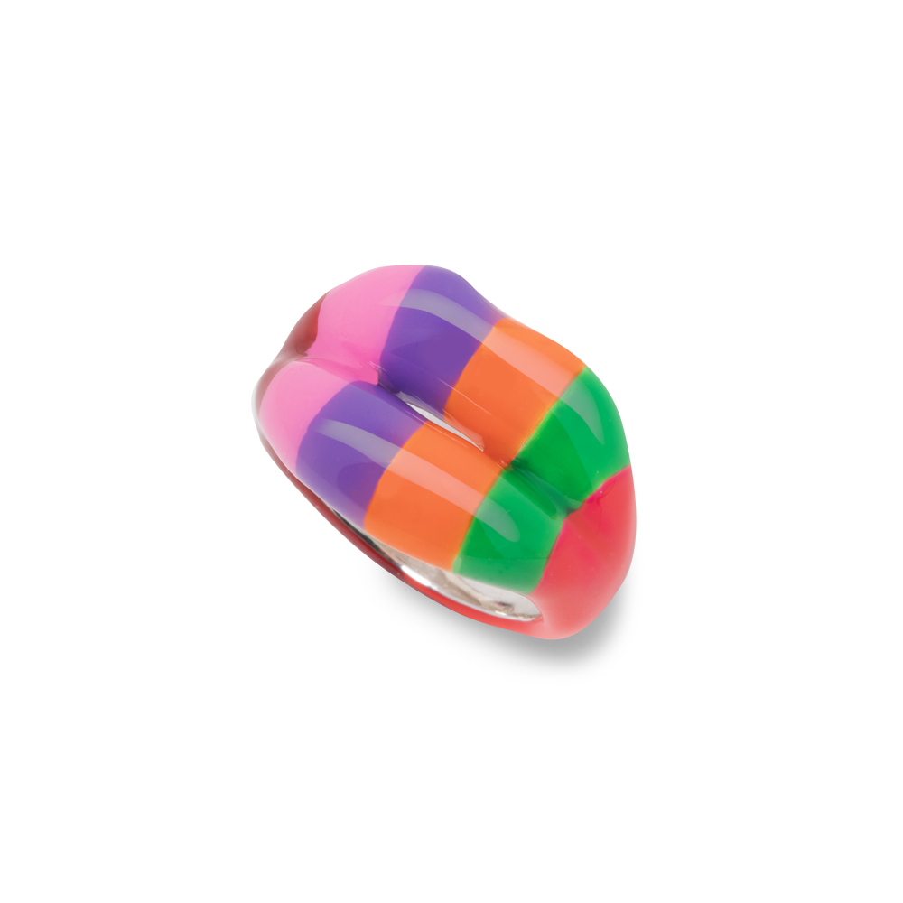 Hotlips By Solange Portobello Candy Hotlips Lip shaped silver and Enamel ring front view by Solange Azagury-Partridge tall view