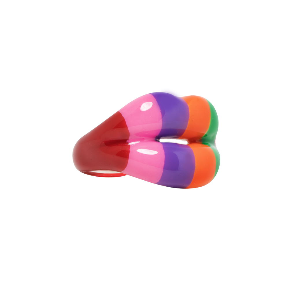 Hotlips By Solange Portobello Candy Hotlips Lip shaped silver and Enamel ring front view by Solange Azagury-Partridge side view