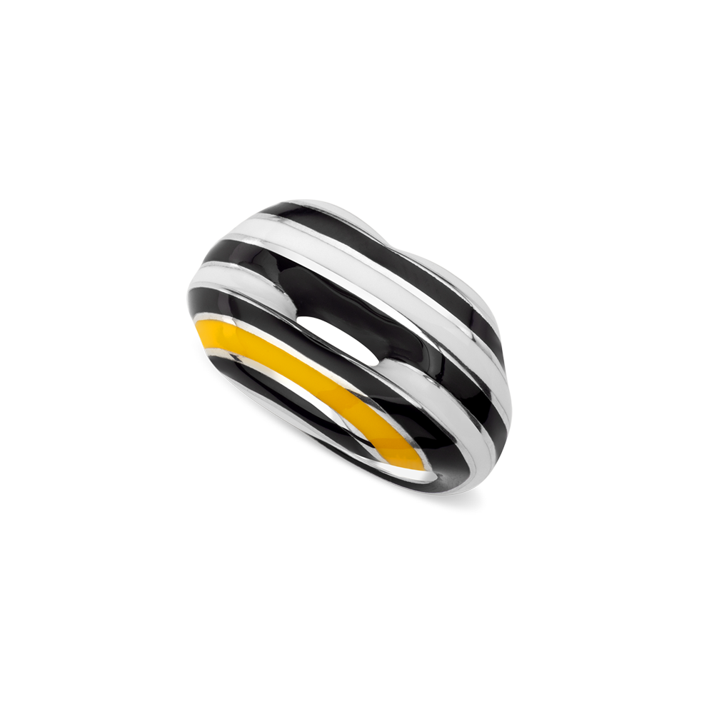 Hotlips By Solange Zebra Crossing Hotlips Lip shaped silver and Enamel ring front view by Solange Azagury-Partridge top view