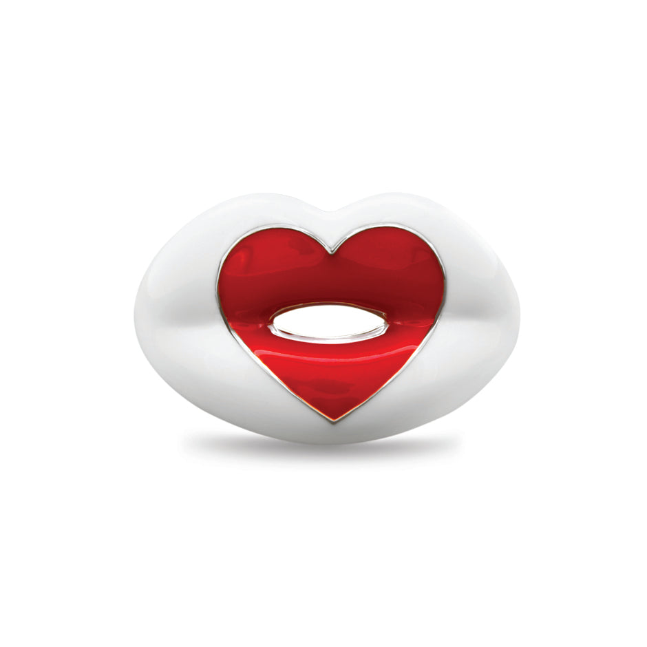 Loveheart white and red enamel Hotlips ring by Solange Azagury-Partridge front view