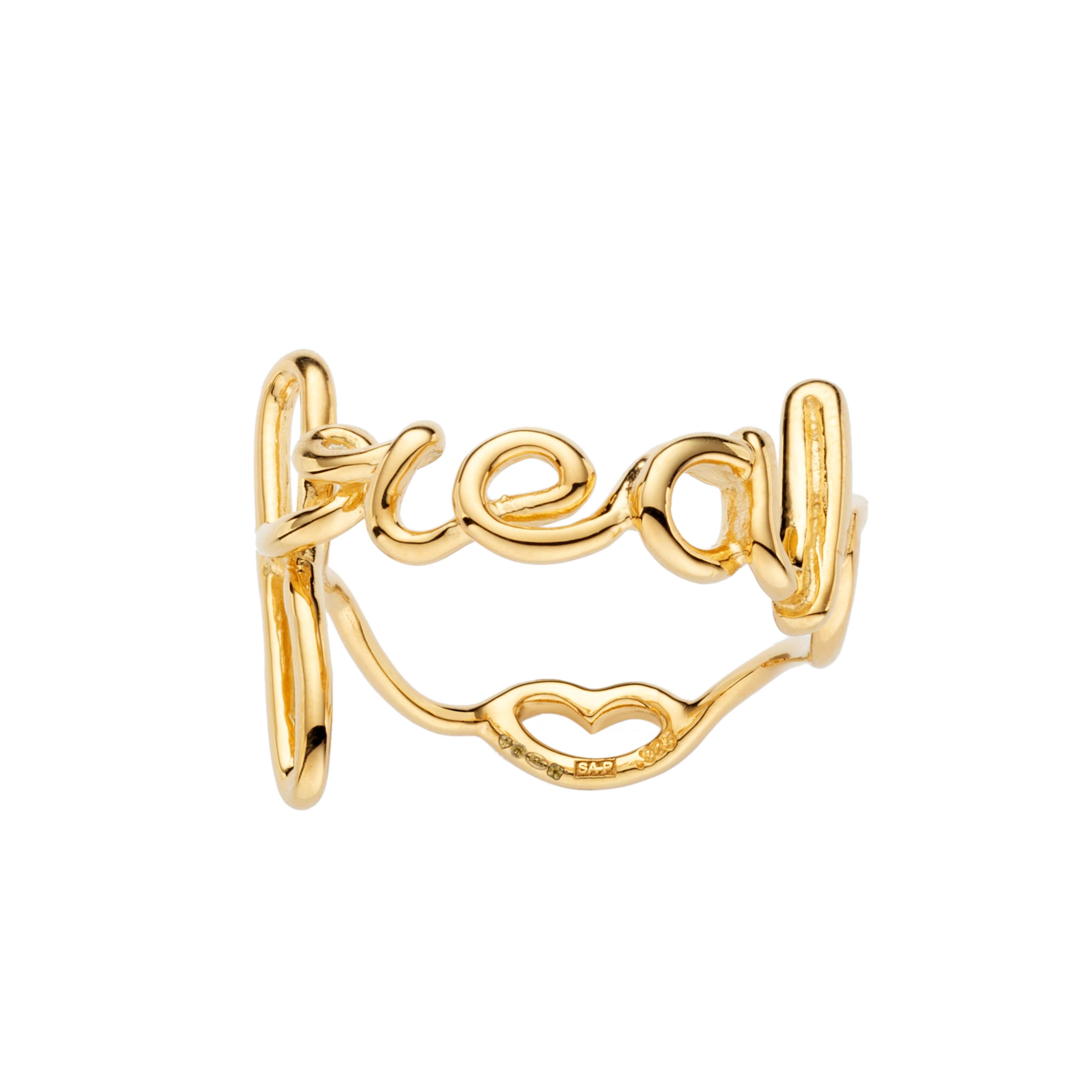 Freak Hotscripts word wire ring by Hotlips by Solange in gold plated silver front view