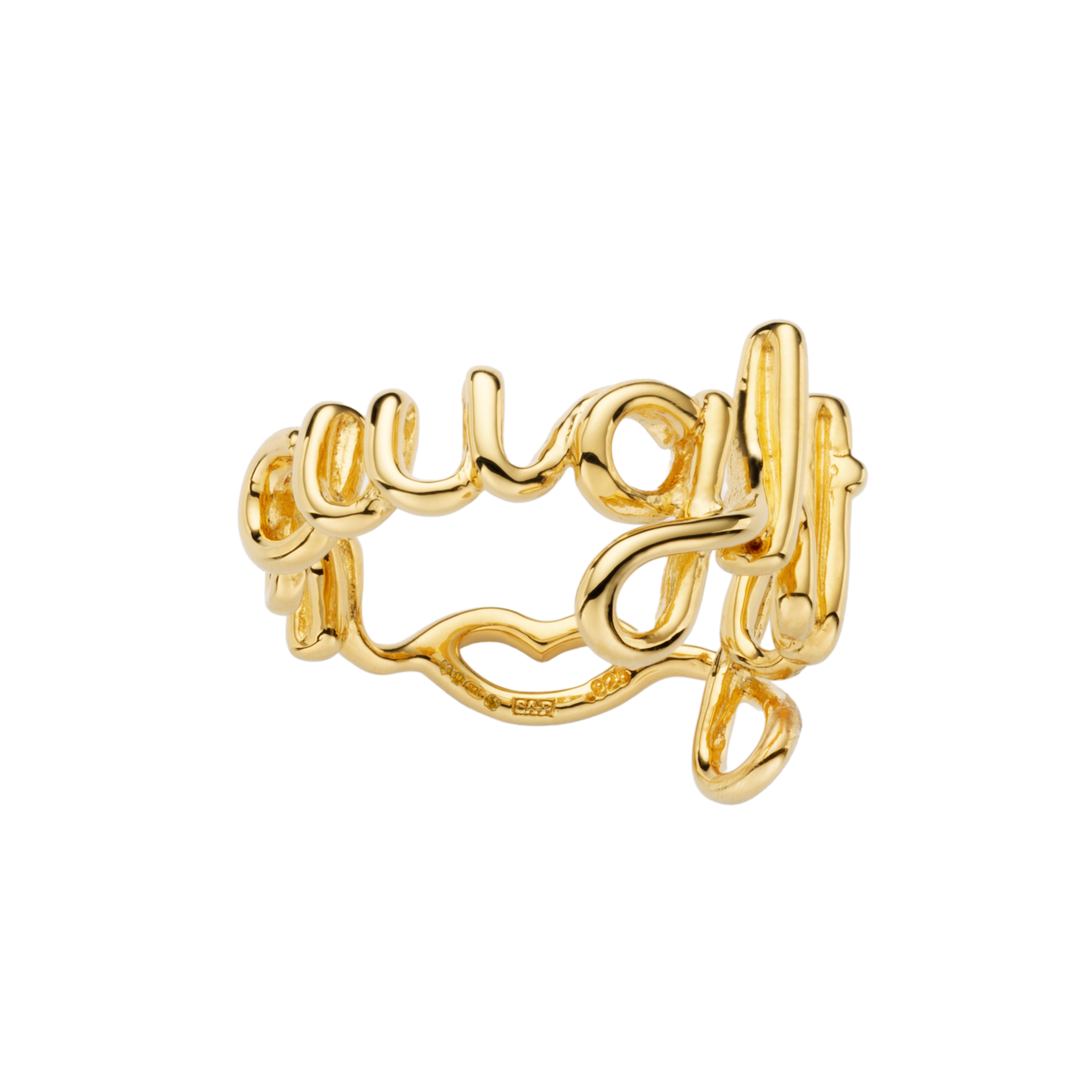 Naughty Hotscripts word wire ring by Hotlips by Solange in gold plated silver side view