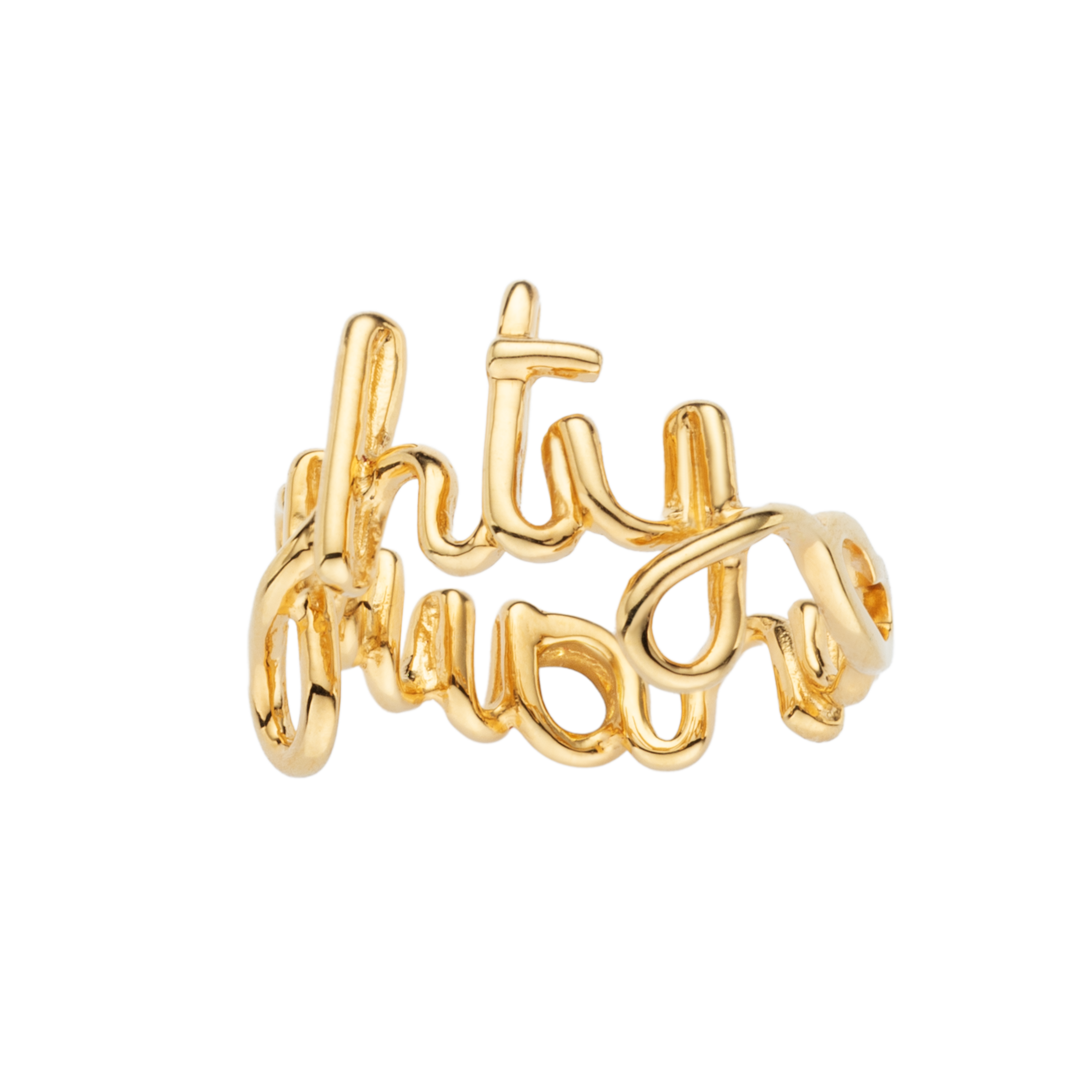 Naughty Hotscripts word wire ring by Hotlips by Solange in gold plated silver side view 2
