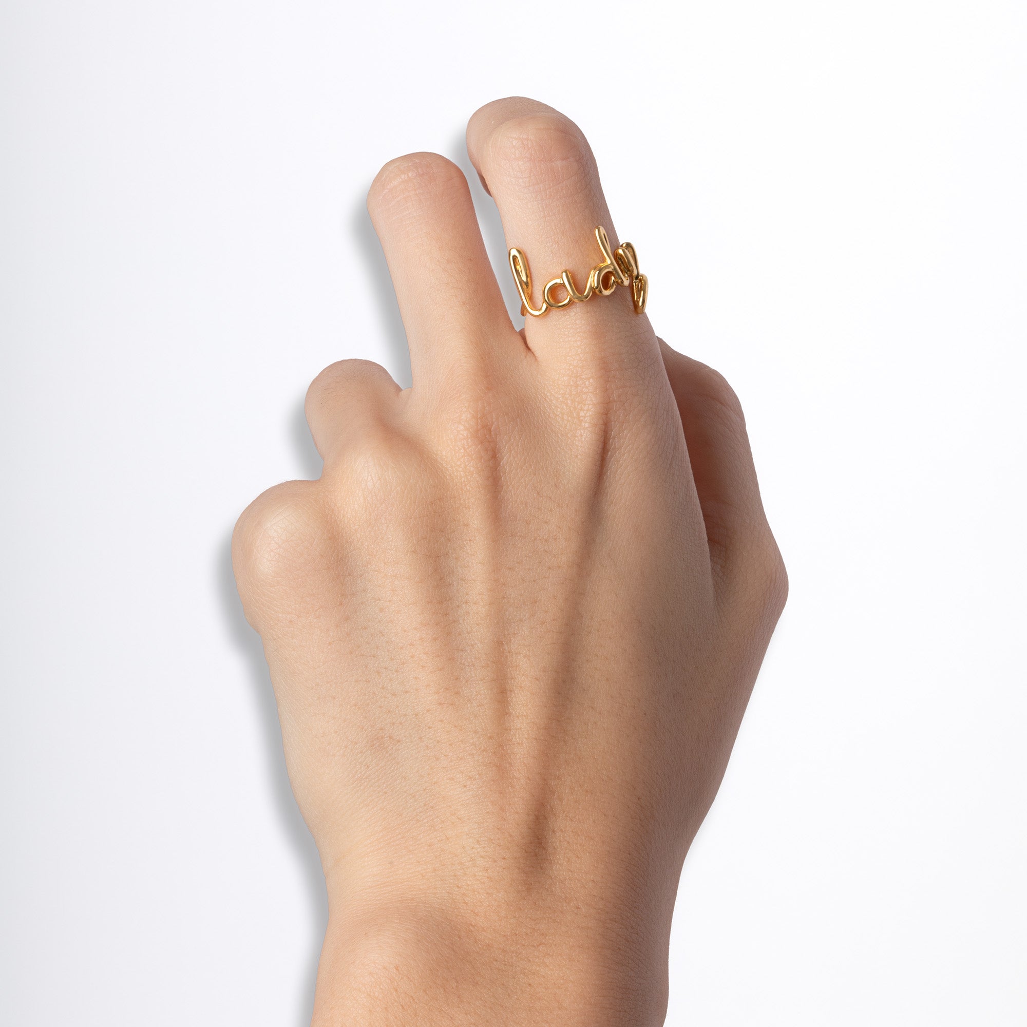 Lady Hotscripts word wire ring by Hotlips by Solange in gold plated silver model