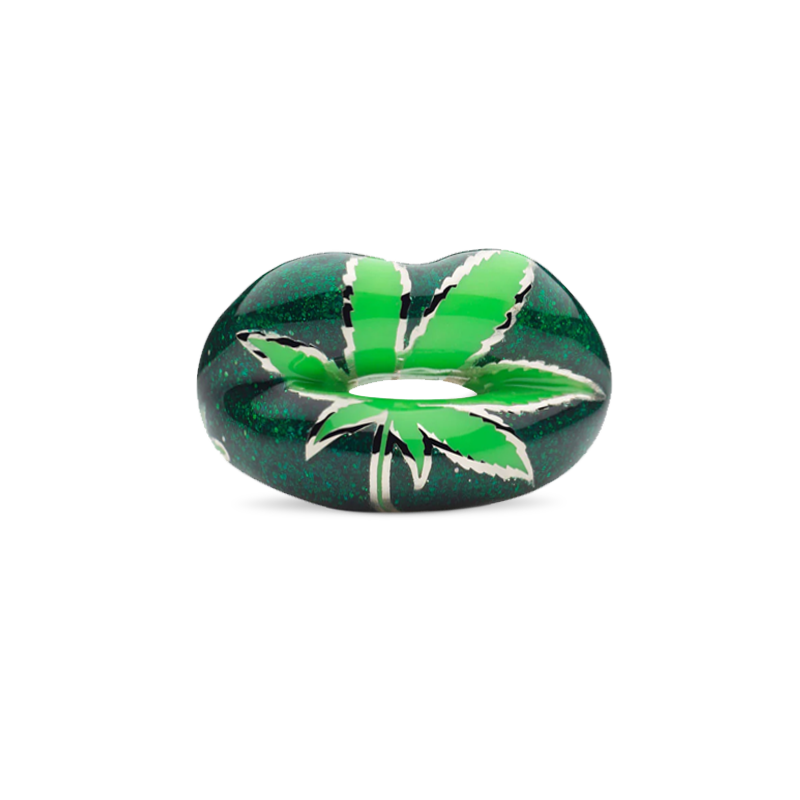 Leaf 420 Ring Silver and Glitter Green Enamel by Hotlips by Solange