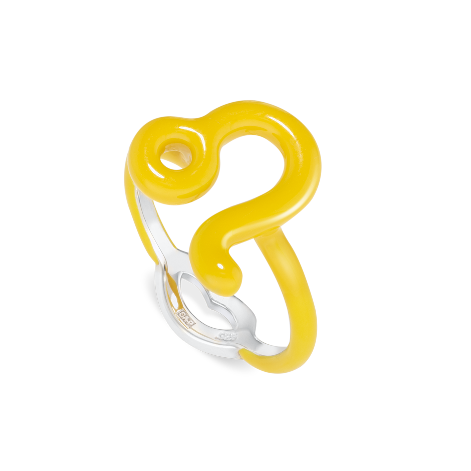 Leo Zodiac Hotglyph Ring Pastel Yellow enamel and silver by Solange Azagury-Partridgeangled view