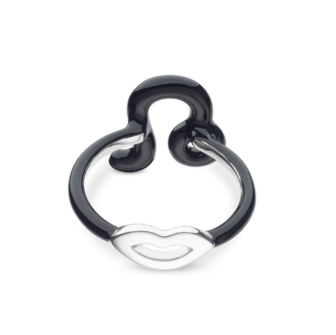 Leo Zodiac Hotglyph Ring black enamel and silver by Solange Azagury-Partridge back view