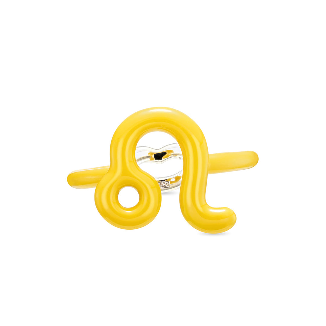 Leo Zodiac Hotglyph Ring Pastel Yellow enamel and silver by Solange Azagury-Partridge front view