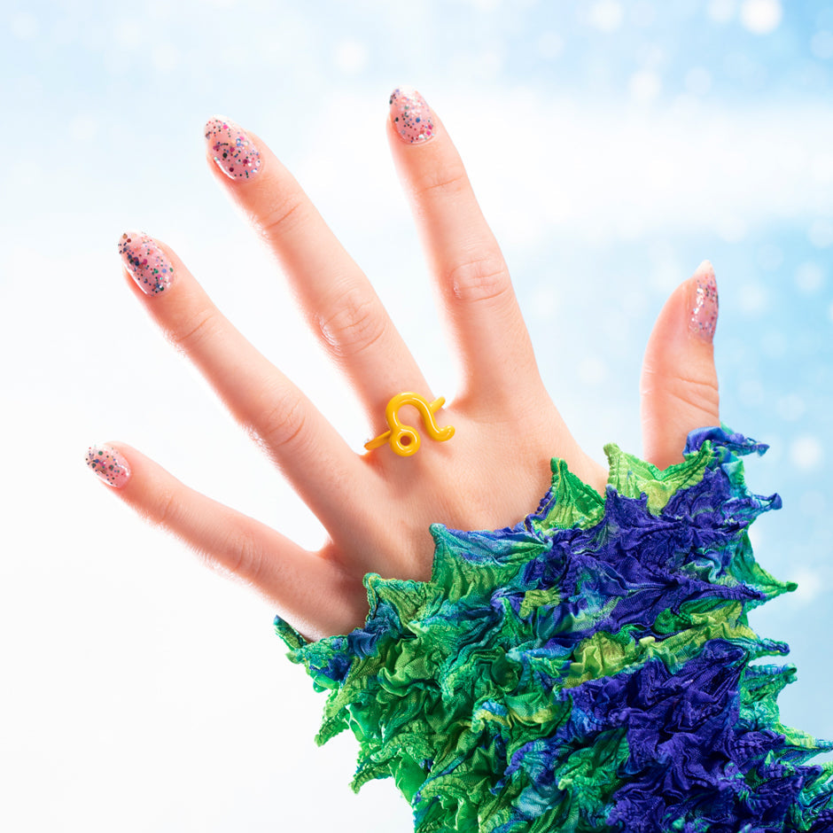 Leo Zodiac Hotglyph Ring Pastel Yellow enamel and silver by Solange Azagury-Partridge on hand