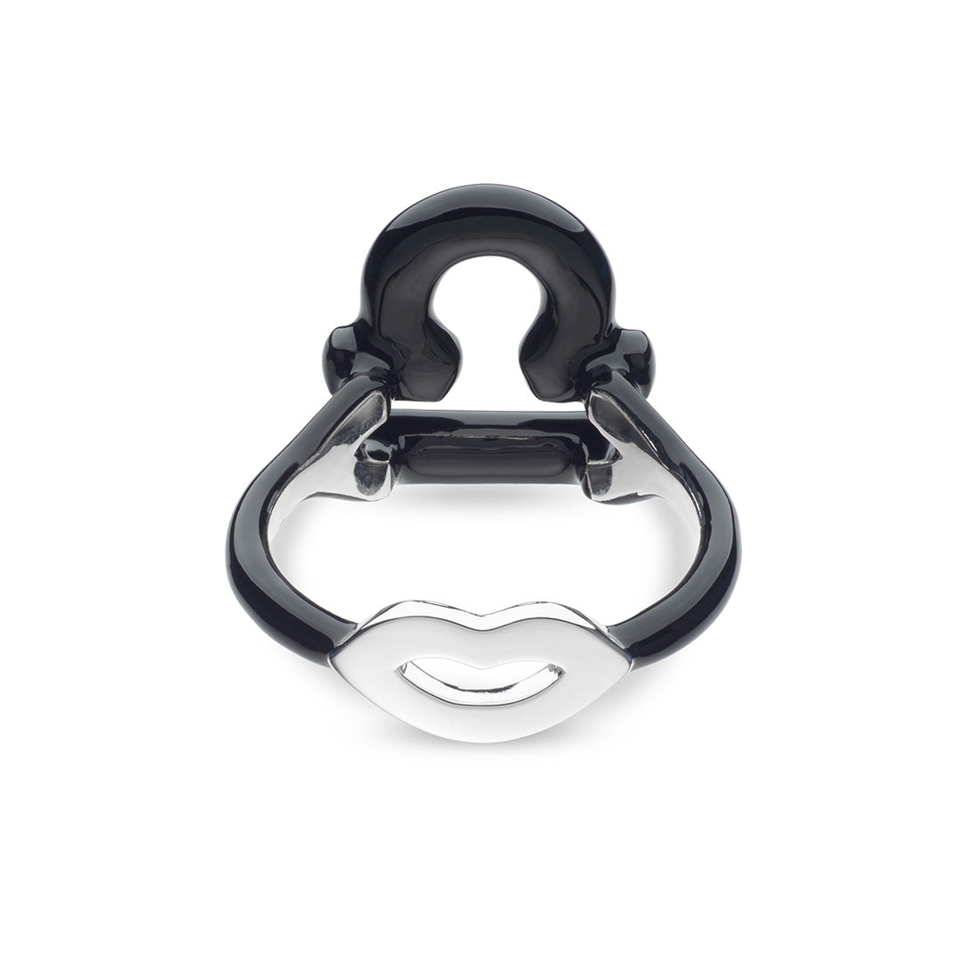 Libra Zodiac Hotglyph Ring black enamel and silver by Solange Azagury-Partridge back view