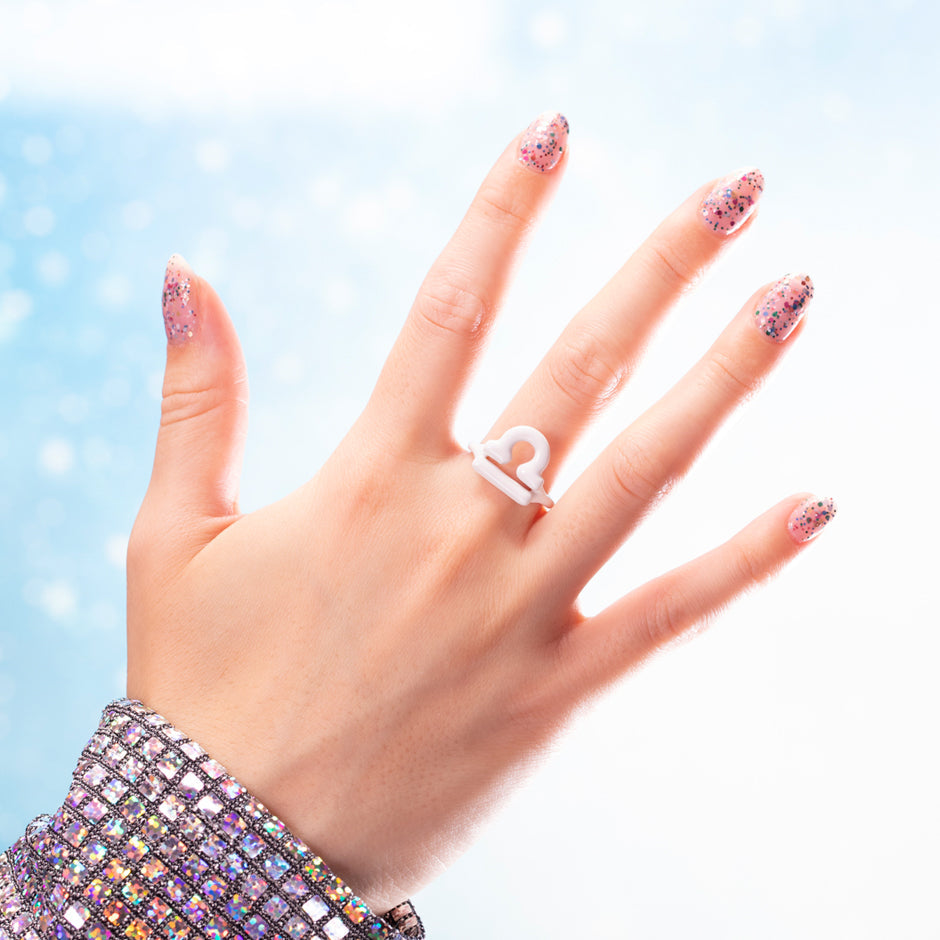 Libra Zodiac Hotglyph Ring white enamel and silver on hand