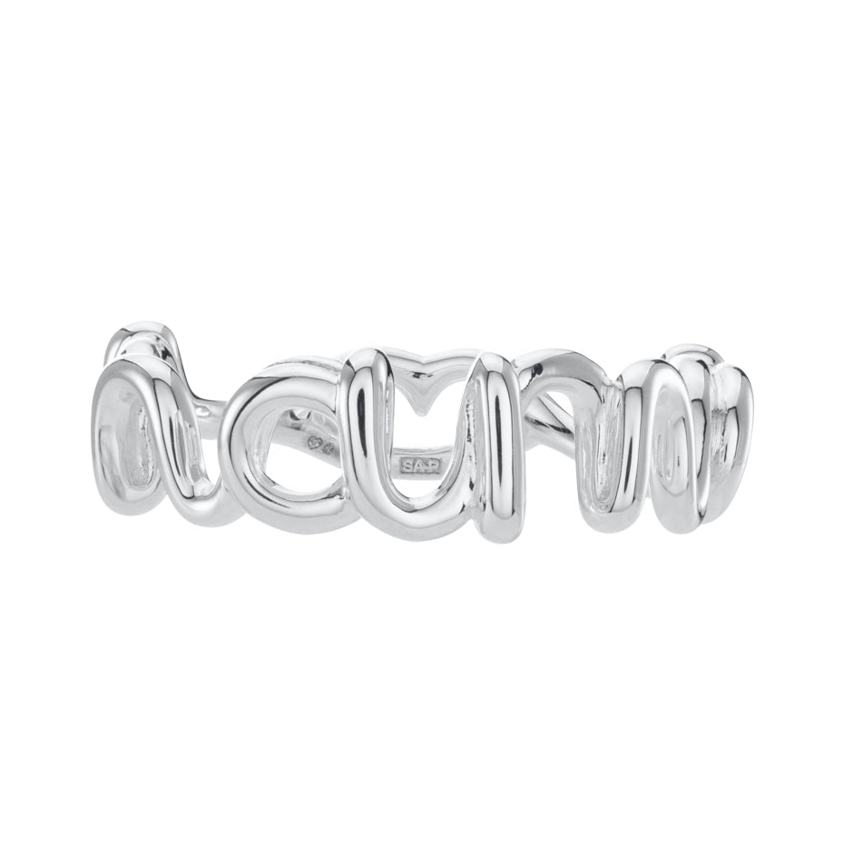 Mama silver Hotscripts word ring by Solange front view
