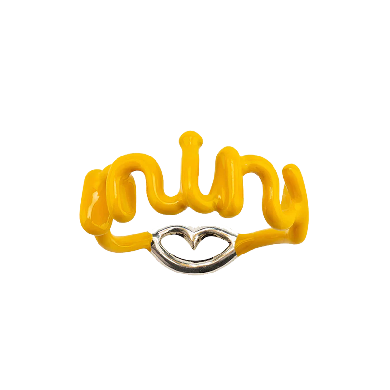 Minx banana yellow Hotscripts word ring by Solange - front view