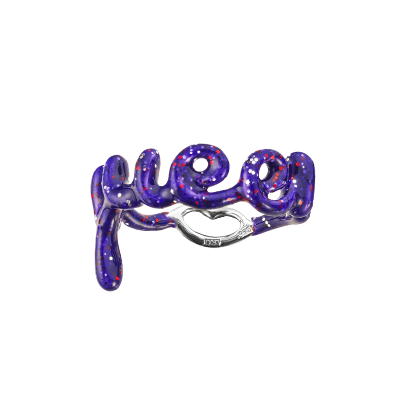 Queen Purple enamel Hotlips word Ring by Solange front view
