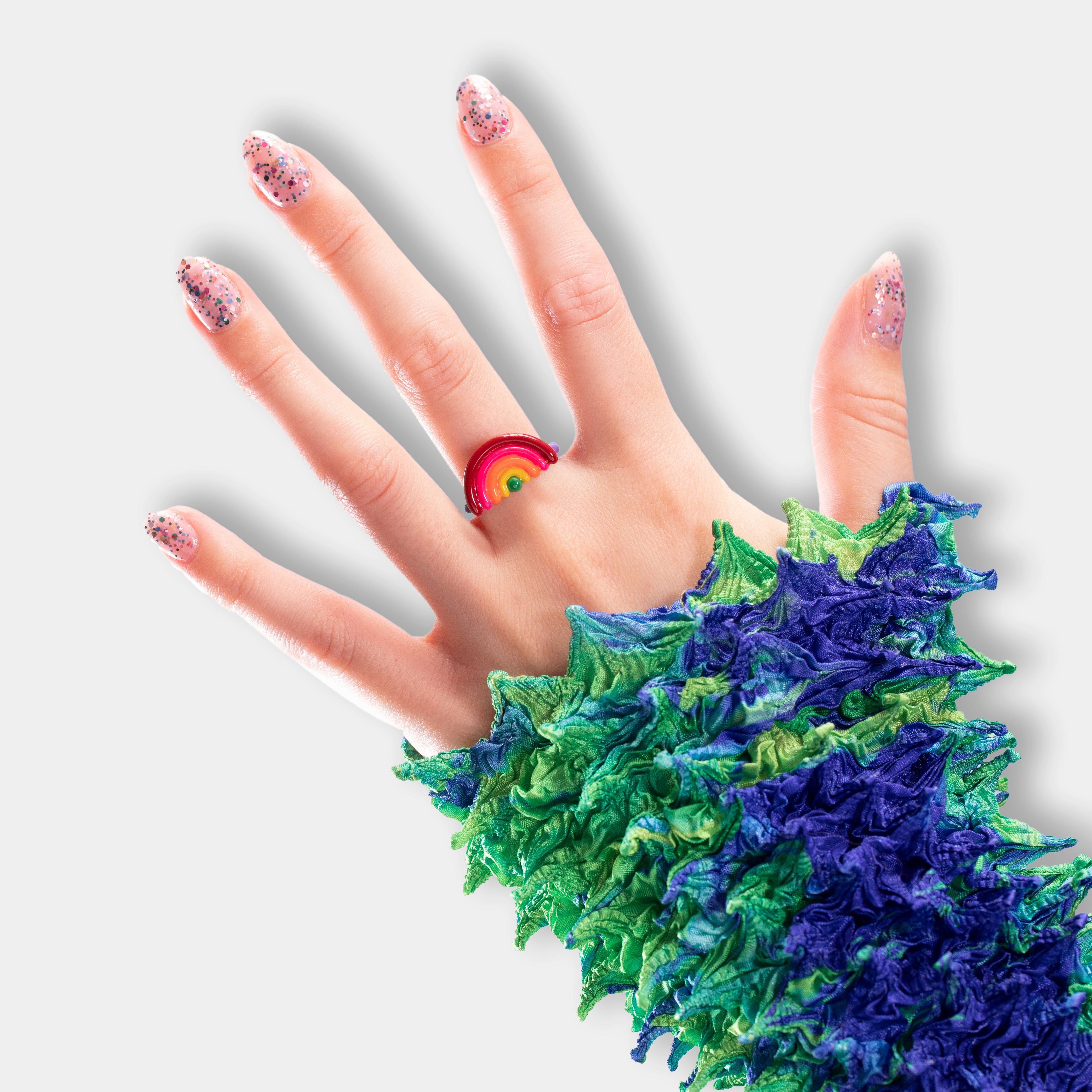 The Rainbow Hotglyph Symbol Ring Sterling Silver and Enamel by Solange Azagury-Partridge on hand model