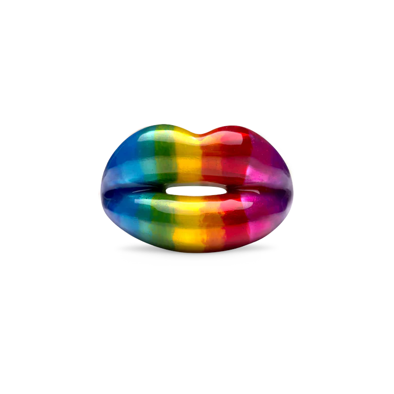 Rainbow Hotlips ring in silver and enamel front view