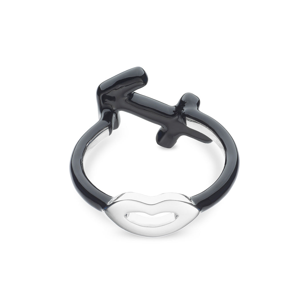 Sagittarius Zodiac Hotglyph Ring black enamel and silver by Solange Azagury-Partridge back view