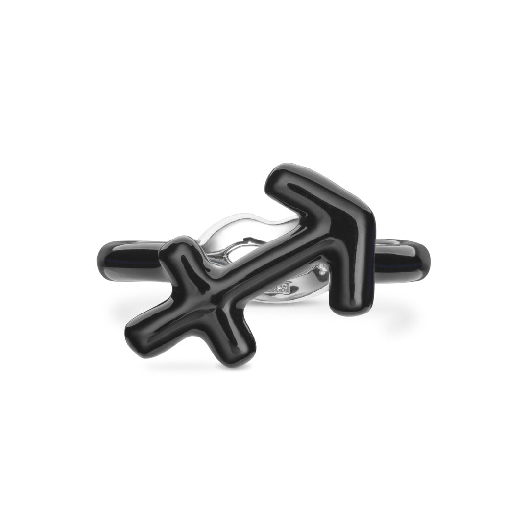 Sagittarius Zodiac Hotglyph Ring black enamel and silver by Solange Azagury-Partridge front view