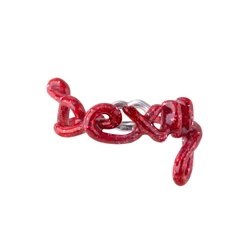 Sexy Hotscripts word ring in glitter red front view