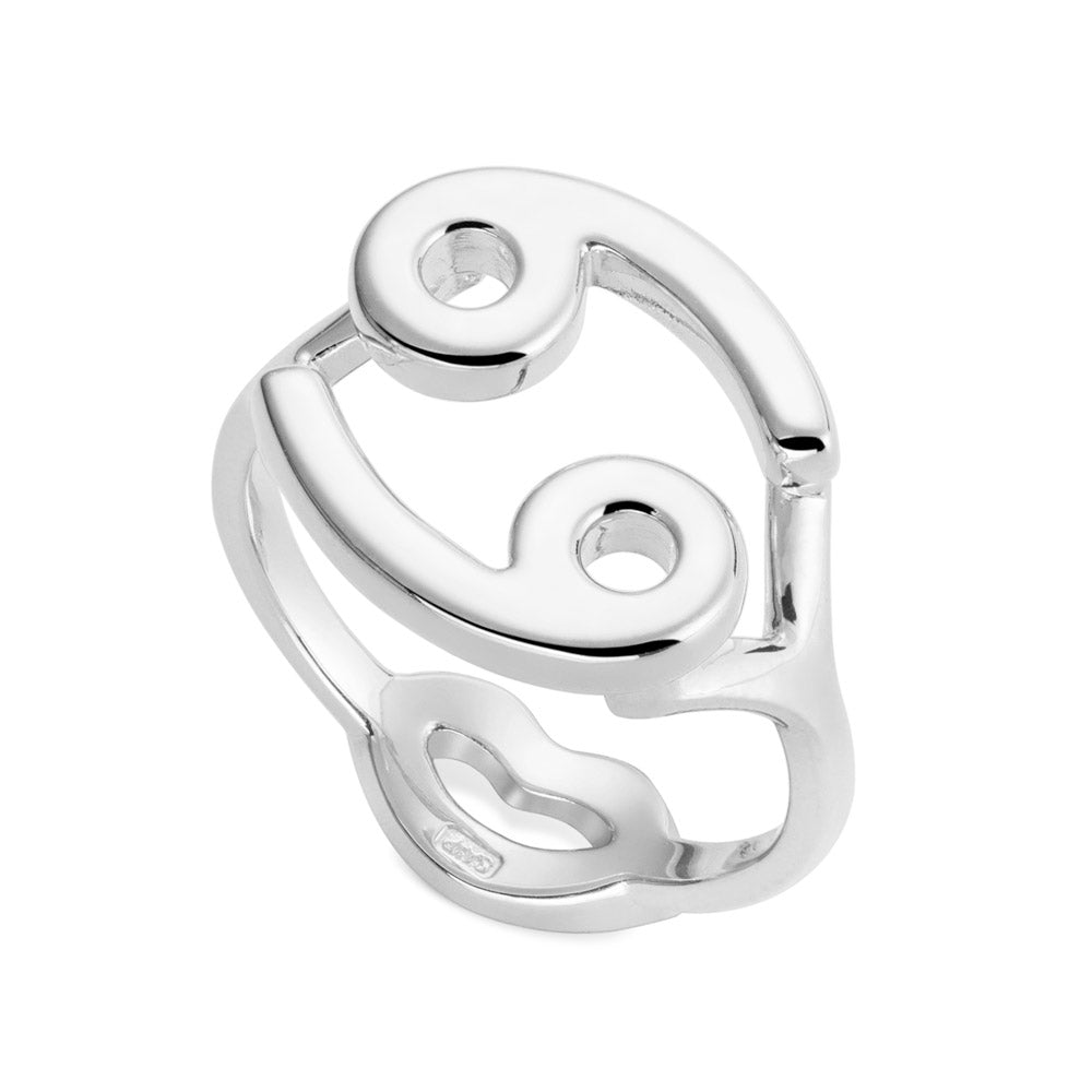 Cancer Hotglyph Zodiac Ring Sterling Silver by Hotlips by Solange Angled View