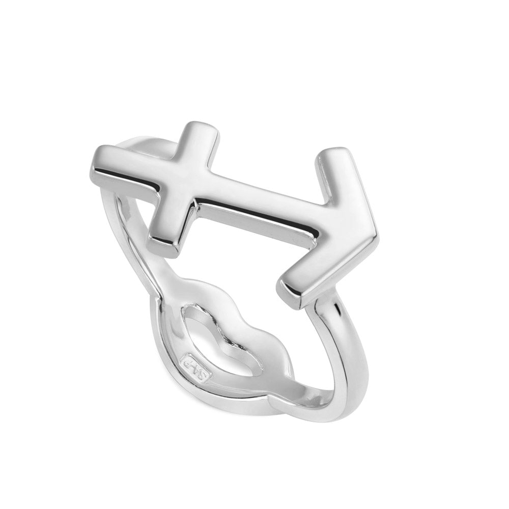 Sagittarius Zodiac Star Sign Hotglyph Ring Sterling Silver by Hotlips by Solange Angled View