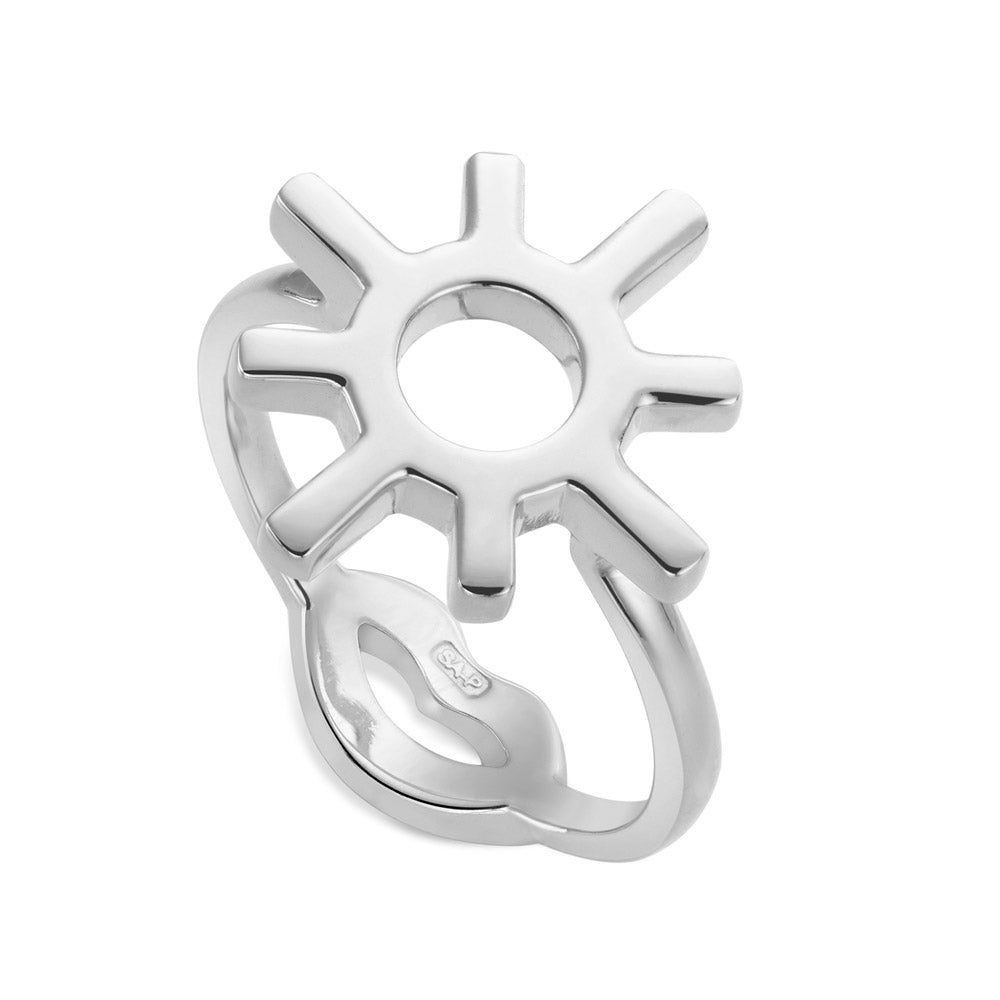Sun Motif Hotglyph Ring Sterling Silver by Hotlips by Solange Angled View